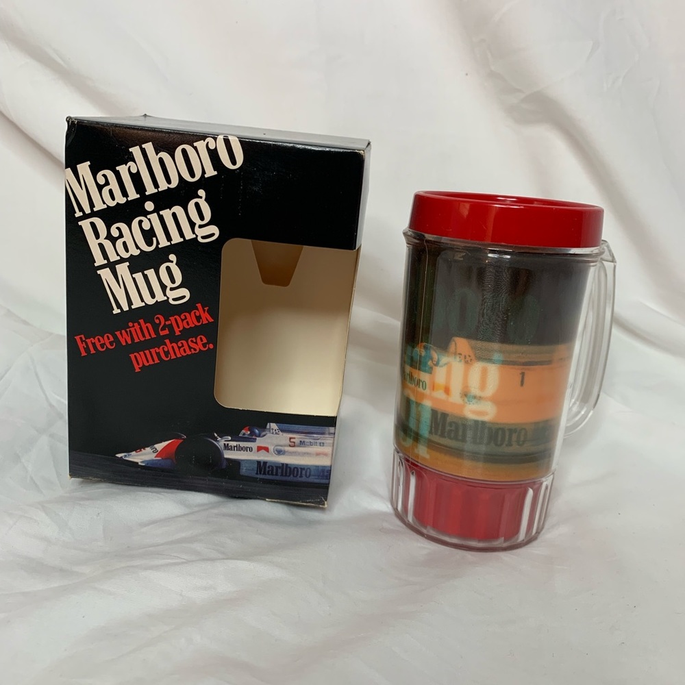 vintage 1991 Marlboro Racing Mug promo item holographic plastic NIB